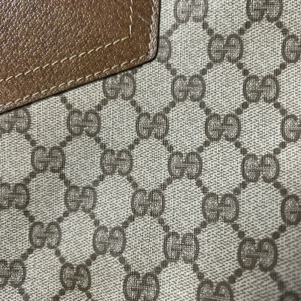 GUCCI Vintage GG Supreme Web Tote Bag Monogram Canvas Brown Leather Italy - Picture 4 of 16